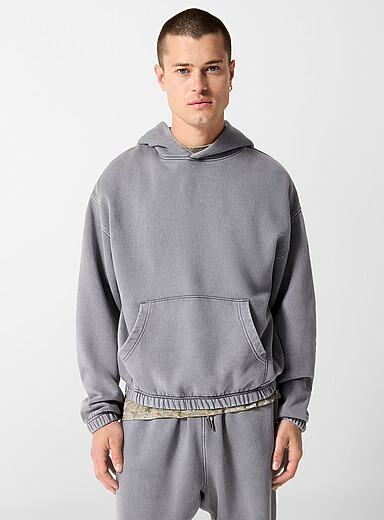 I.FIV5 Grey Faded cotton fleece hoodie for men