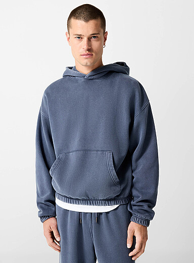 I.FIV5 Navy/Midnight Blue Faded cotton fleece hoodie for men