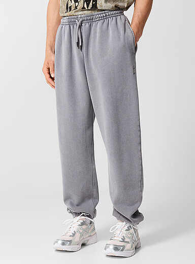 I.FIV5 Grey Faded cotton fleece joggers for men