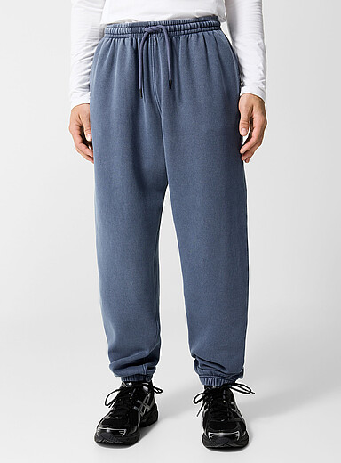 I.FIV5 Navy/Midnight Blue Faded cotton fleece joggers for men