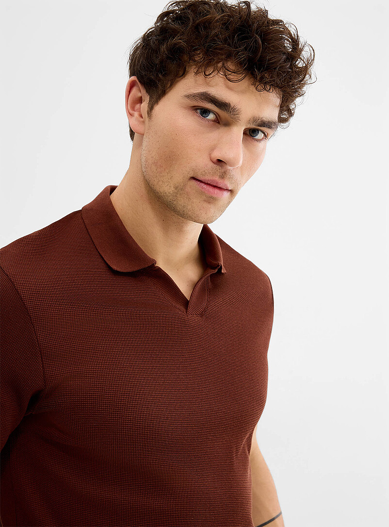 Le 31 Green Waffled Johnny collar polo for men
