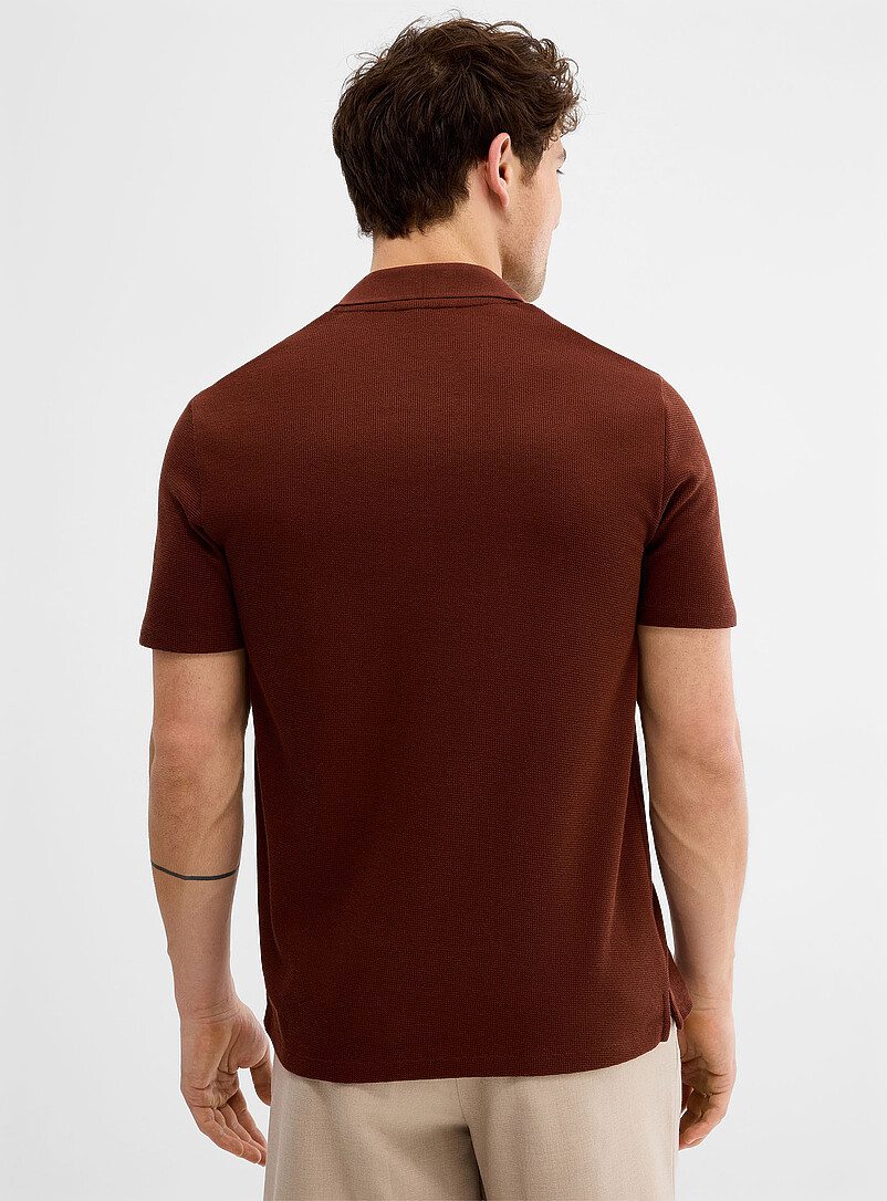 Le 31 Green Waffled Johnny collar polo for men