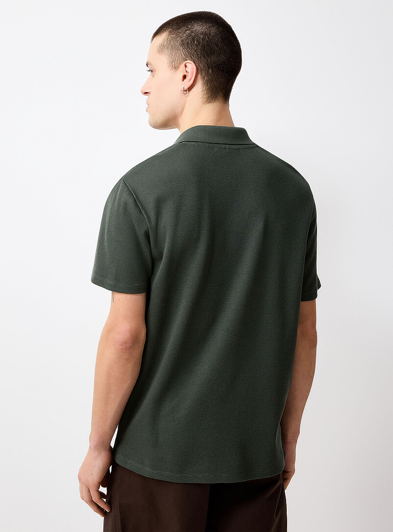 Le 31 Green Waffled Johnny collar polo for men