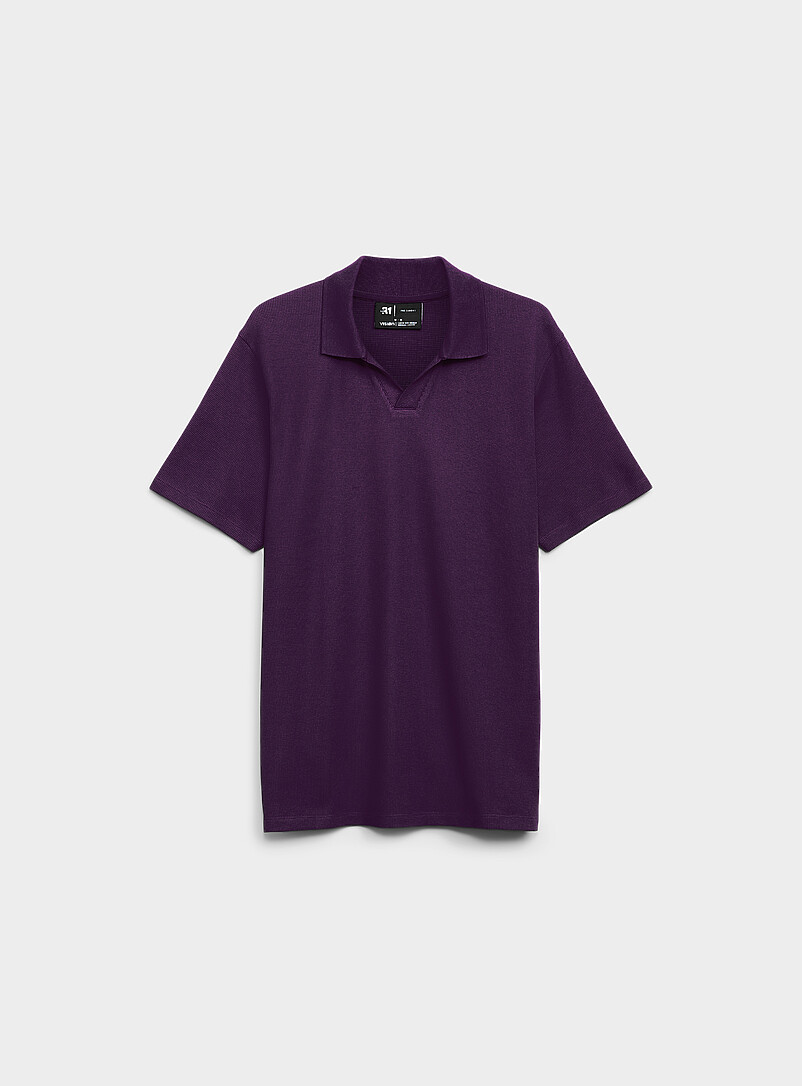 Le 31 Green Waffled Johnny collar polo for men