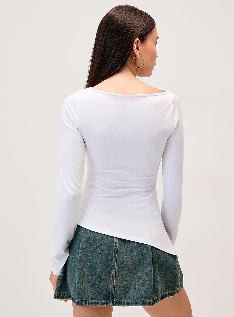 Twik Brown Asymmetrical hem boat-neck T-shirt for women