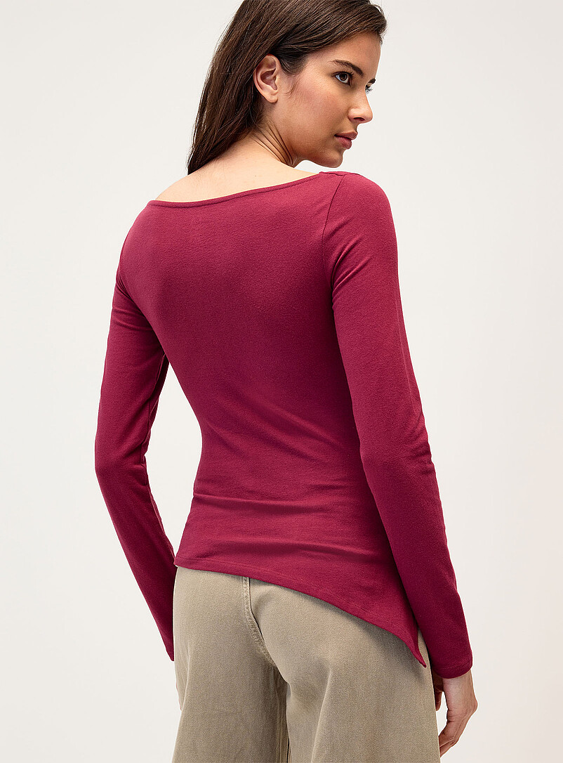 Twik Brown Asymmetrical hem boat-neck T-shirt for women