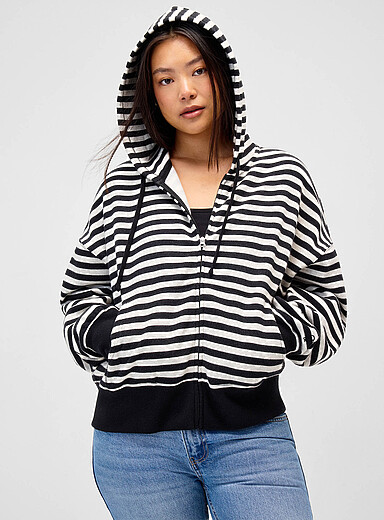 Twik Grey Pop stripe zip hoodie for women