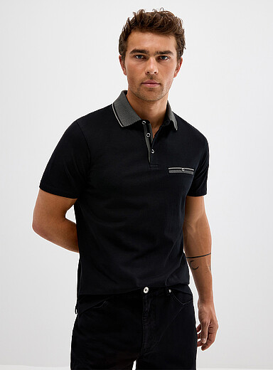 Herringbone-knit collar jersey polo