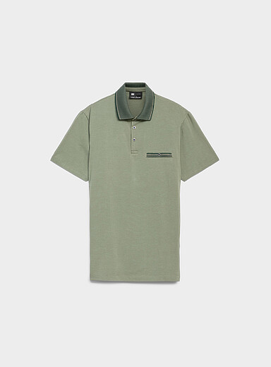 Herringbone-knit collar jersey polo