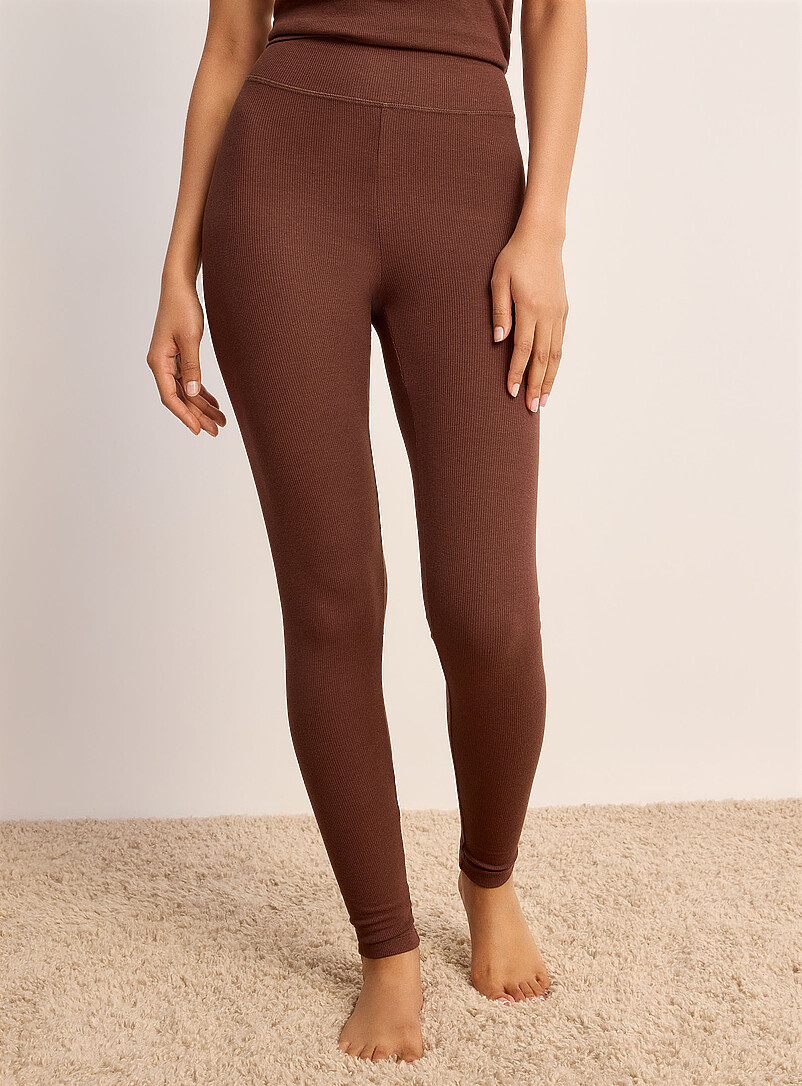 Miiyu x Twik Brown Mini-ribbing high-waist pyjama legging for women