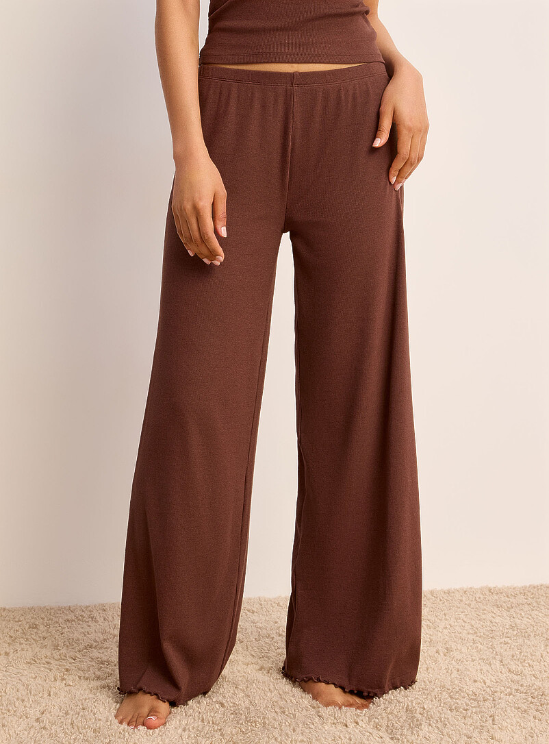 Miiyu x Twik Pink Wavy trim mini-ribbing pyjama pant for women