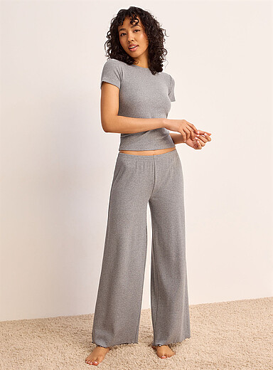 Miiyu x Twik Slate Grey Wavy trim mini-ribbing high-waist pyjama pant for women