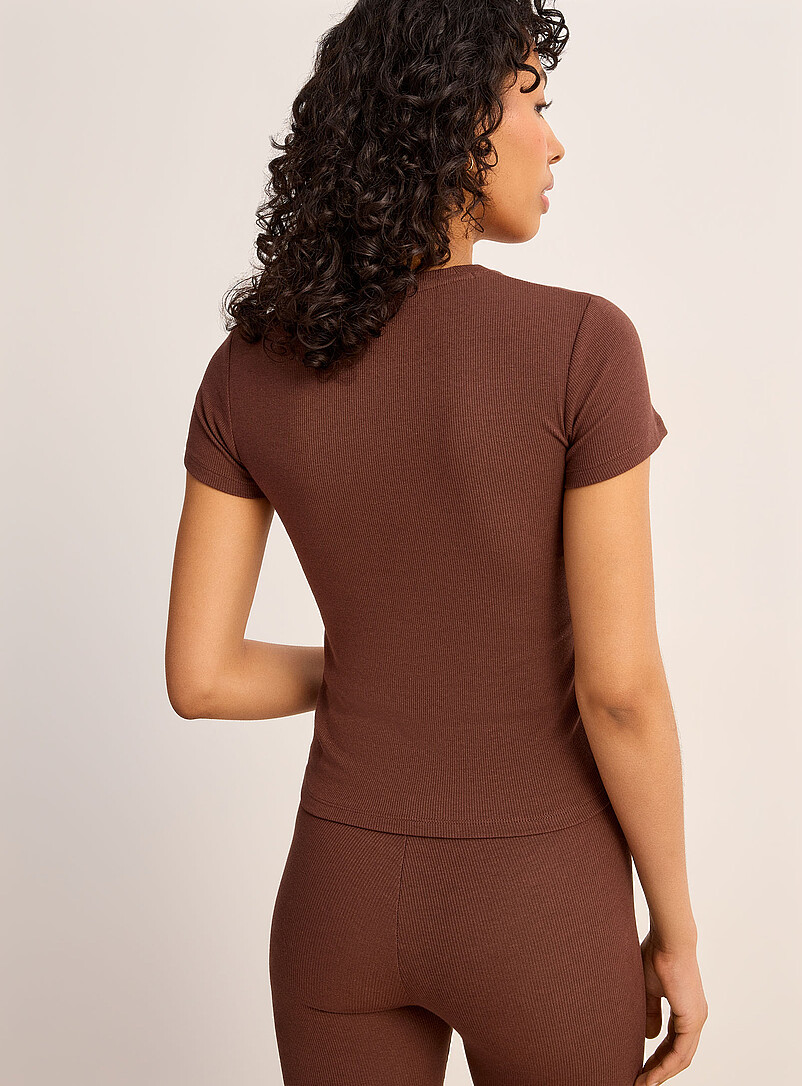 Miiyu x Twik Brown Mini-ribbing fitted T-shirt for women