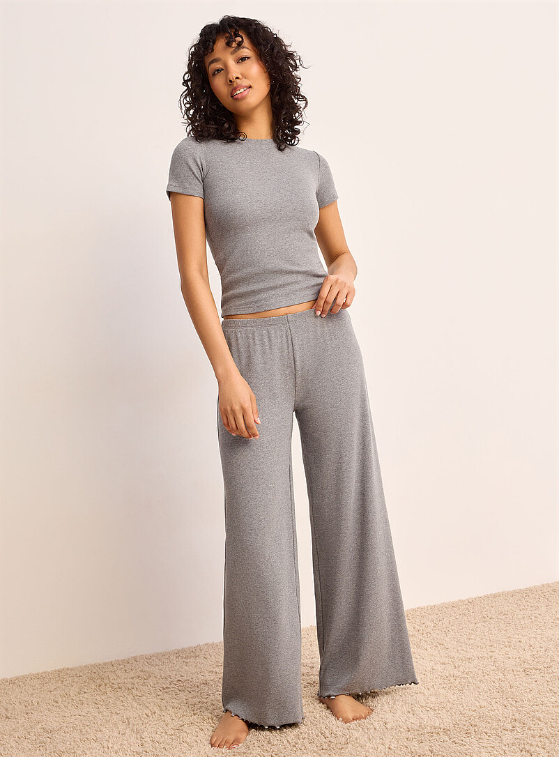Miiyu x Twik Brown Mini-ribbing fitted T-shirt for women