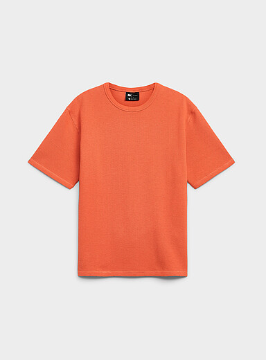 Le 31: Le t-shirt microgaufr&eacute; <b>Coupe confort</b> Orange pour homme