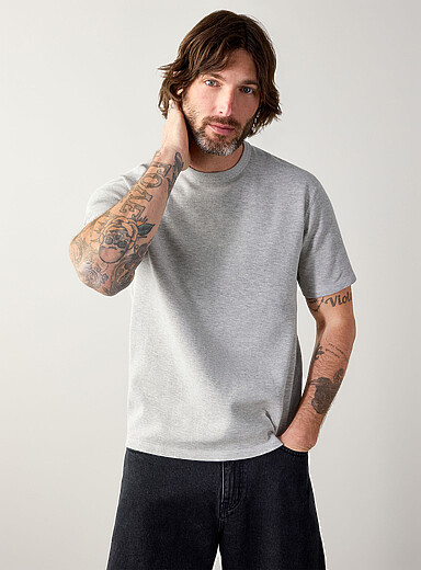 Le 31: Le t-shirt microgaufr&eacute; <b>Coupe confort</b> Gris clair pour homme