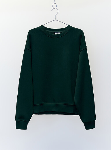 Twik Green Crew neck fleece sweatshirt <b>Relaxed fit</b> for women