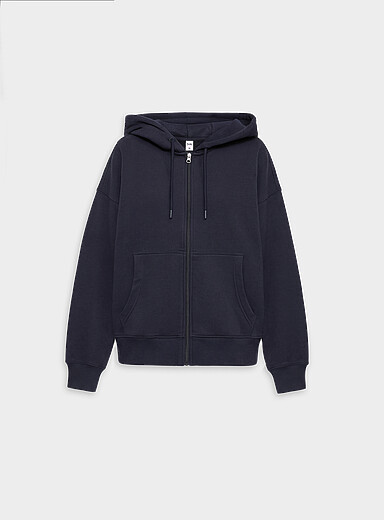 Twik: Le sweat &agrave; capuche zipp&eacute; molleton <b>Coupe d&eacute;contract&eacute;e</b> Bleu fonc&eacute; pour femme