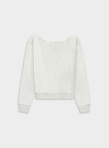 Twik Light Grey Off-the-shoulder fleece sweatshirt <b>Relaxed fit</b> for women