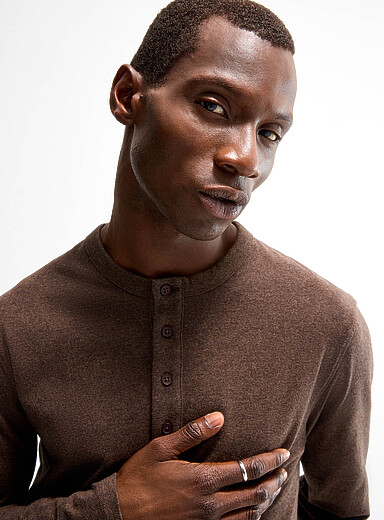 Le 31 Brown Stretch jersey Henley T-shirt for men