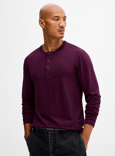 Le 31: Le t-shirt henley jersey extensible Bourgogne pour homme