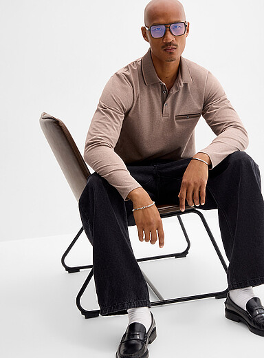 Le 31: Le polo col jacquard Taupe pour homme