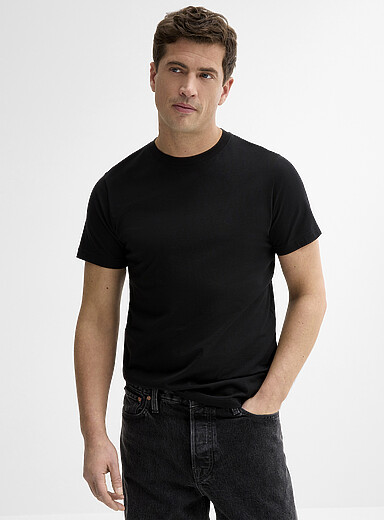 Le 31: Le t-shirt uni pur coton biologique <b>Coupe ajust&eacute;e</b> Noir pour homme