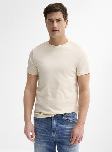 Le 31: Le t-shirt uni pur coton biologique <b>Coupe ajust&eacute;e</b> &Eacute;cru - Lin pour homme