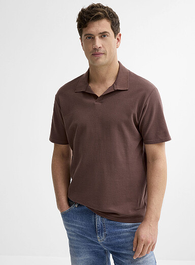 Le 31: Le polo col Johnny microgaufr&eacute; noisette Brun noisette pour homme
