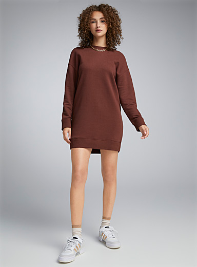 Plain Oversized Sweatshirt Dress In Beige, Love