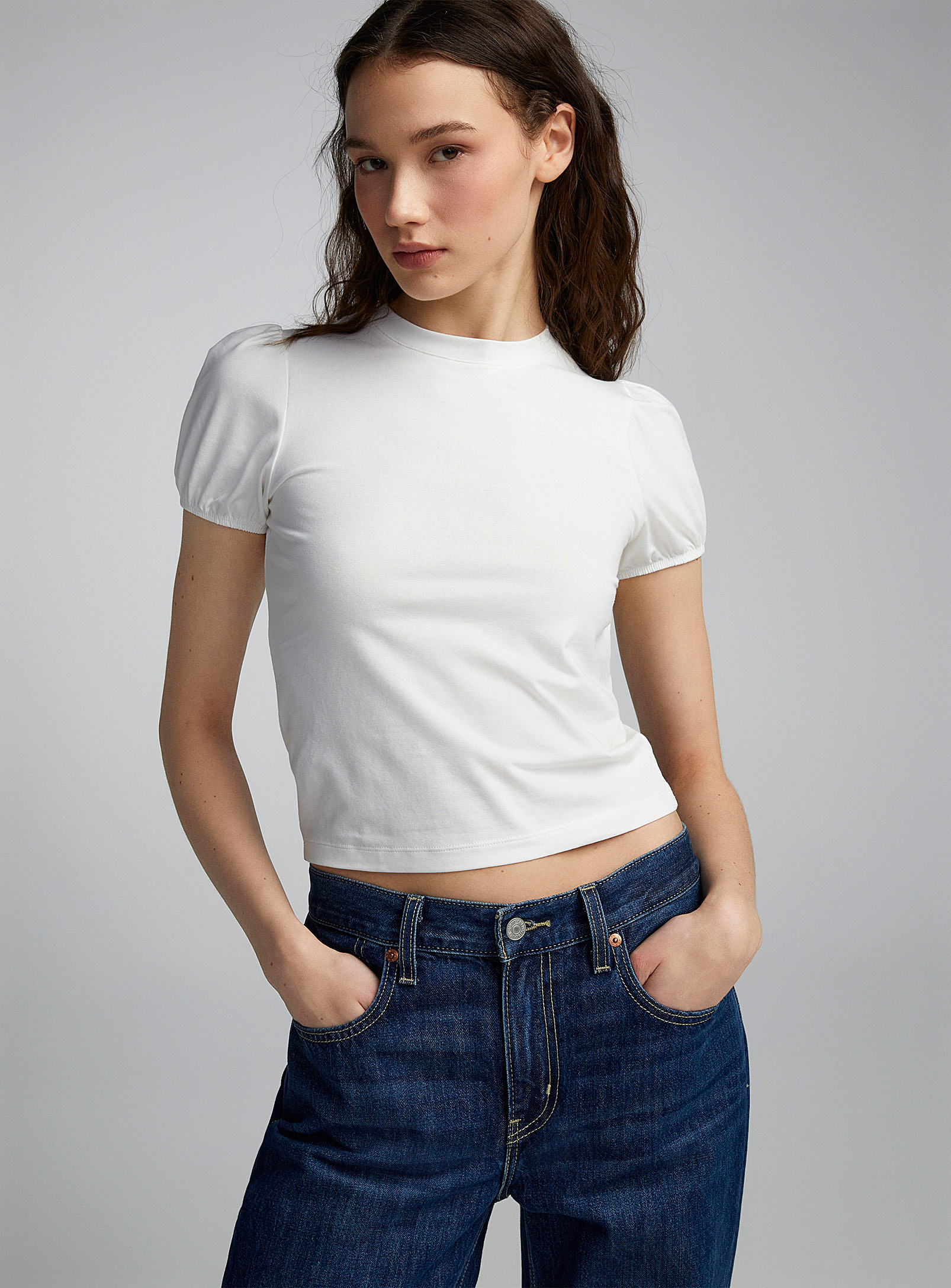 Twik Puff-sleeve Straight-fit Tee In Ivory White