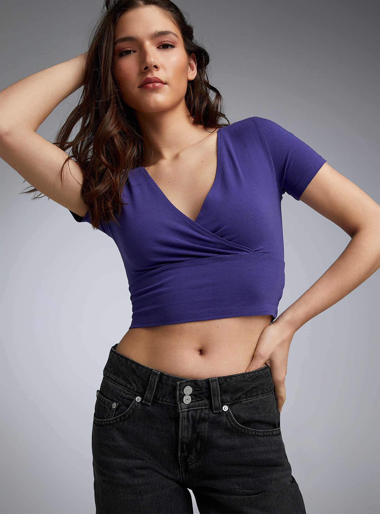 Twik Crossover Neckline Cropped Tee In Assorted