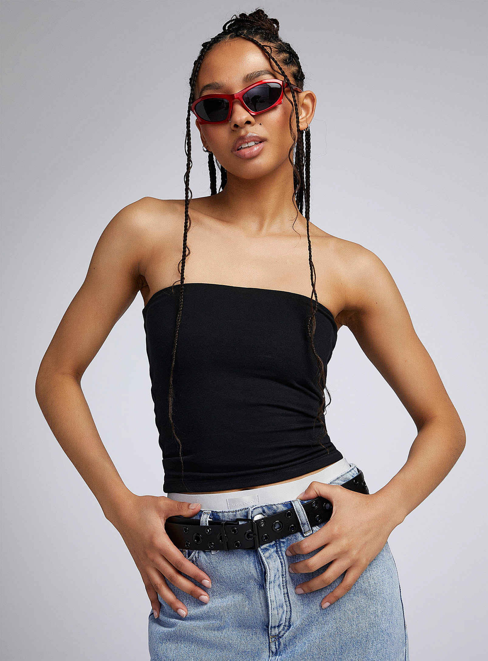 Twik Double-layer Jersey Tube Top In Black