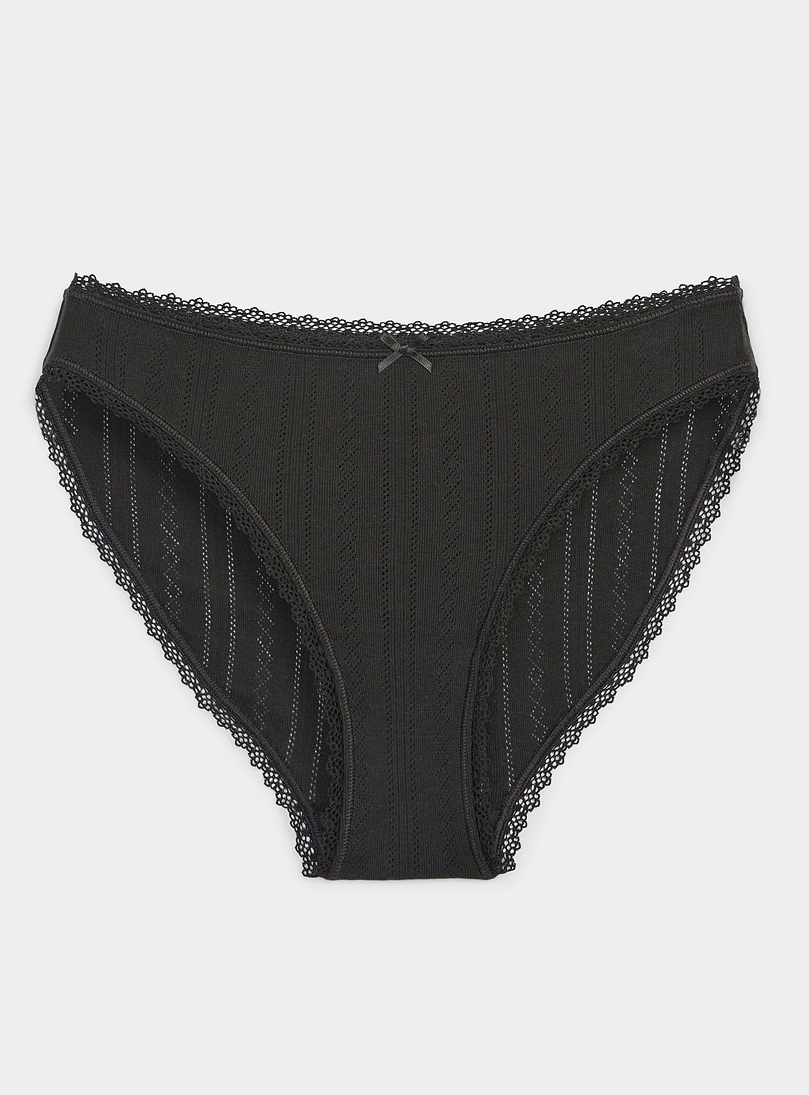 Miiyu Organic Cotton Pointelle Knit Bikini Panty In Black