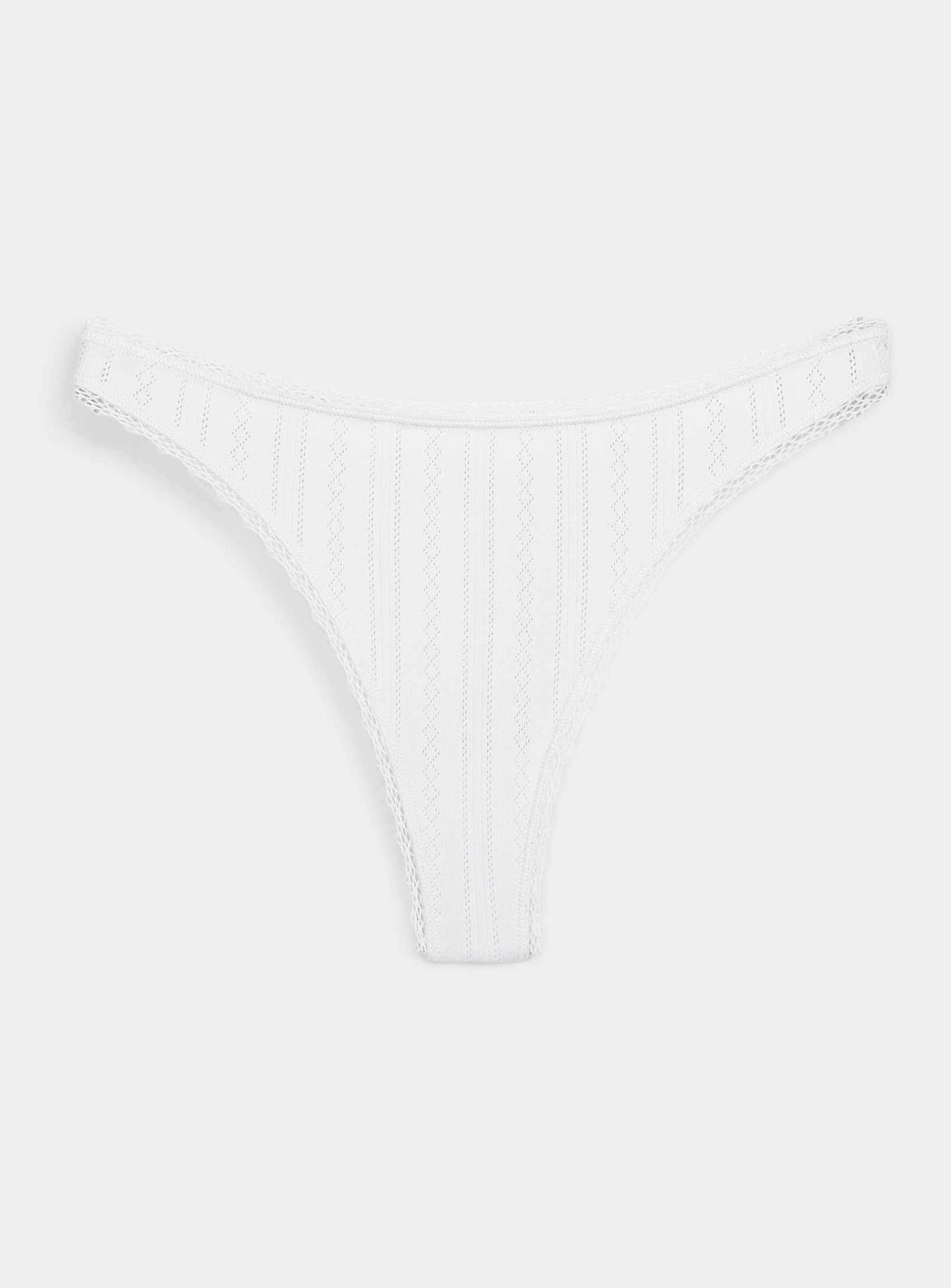 Miiyu Organic Cotton Pointelle Knit Thong In White