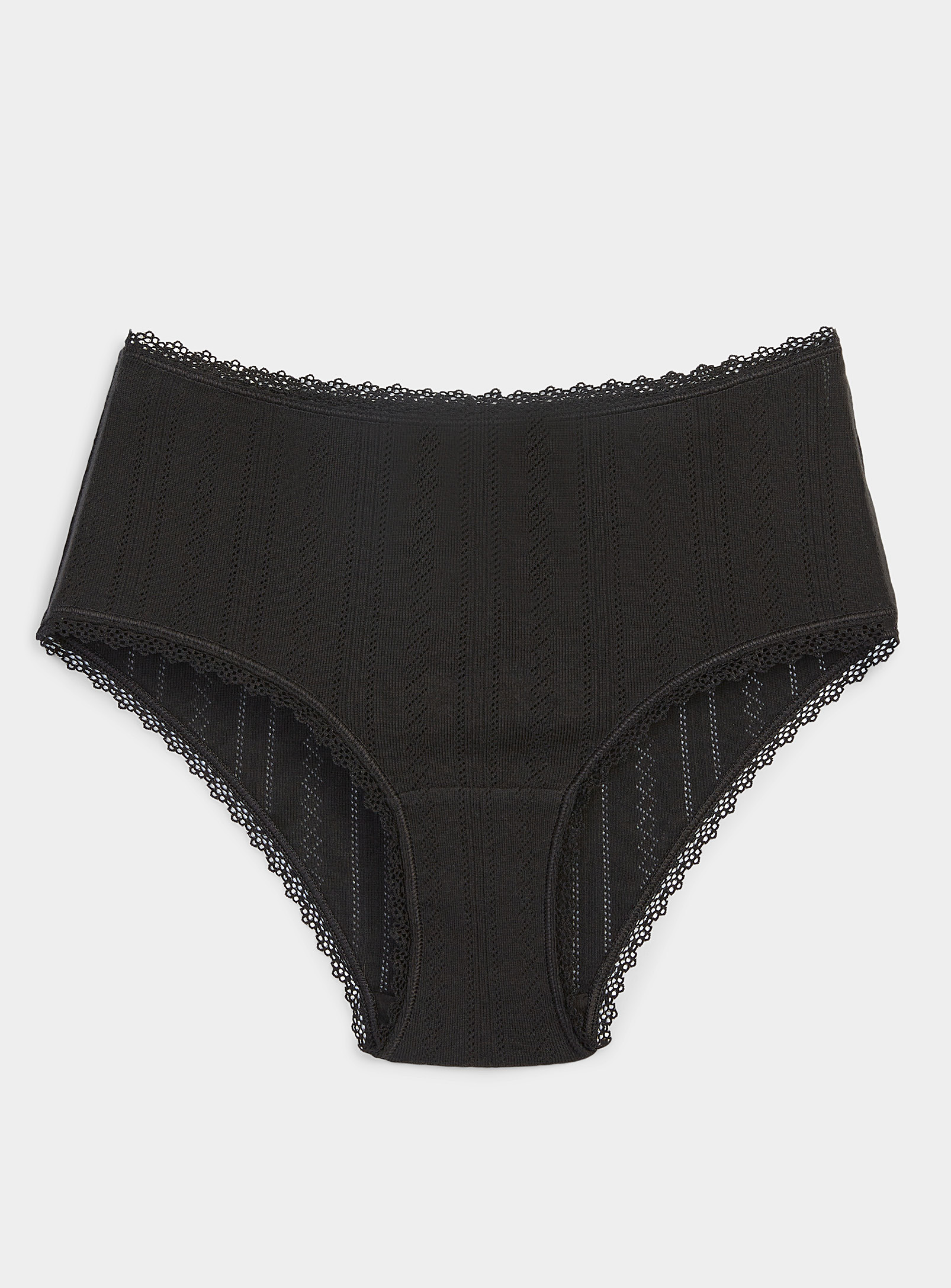Miiyu Organic Cotton Pointelle Knit High-waist Hipster In Black