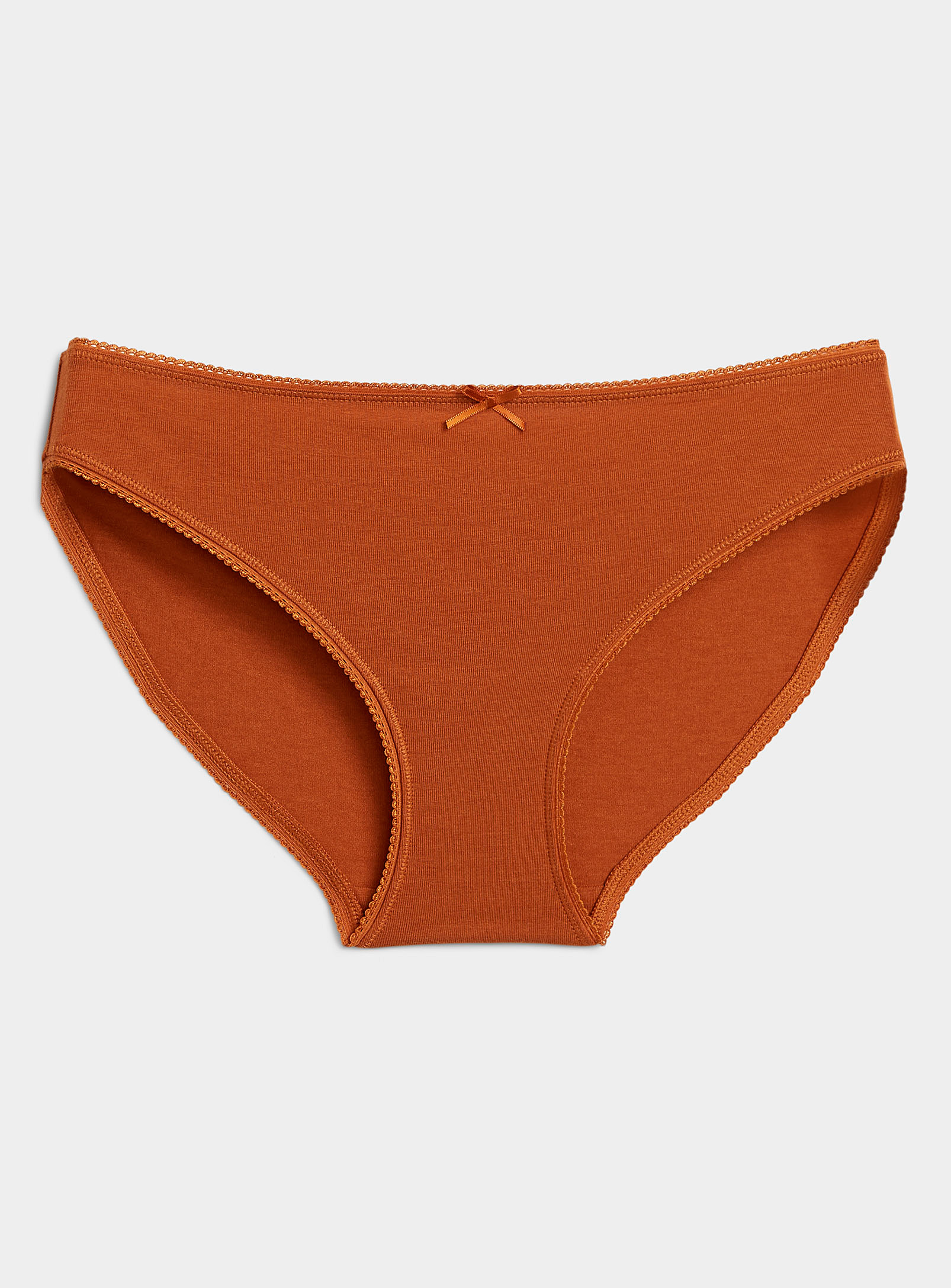 Miiyu Scalloped Edging Modal And Organic Cotton Bikini Panty In Burnt/brick Orange