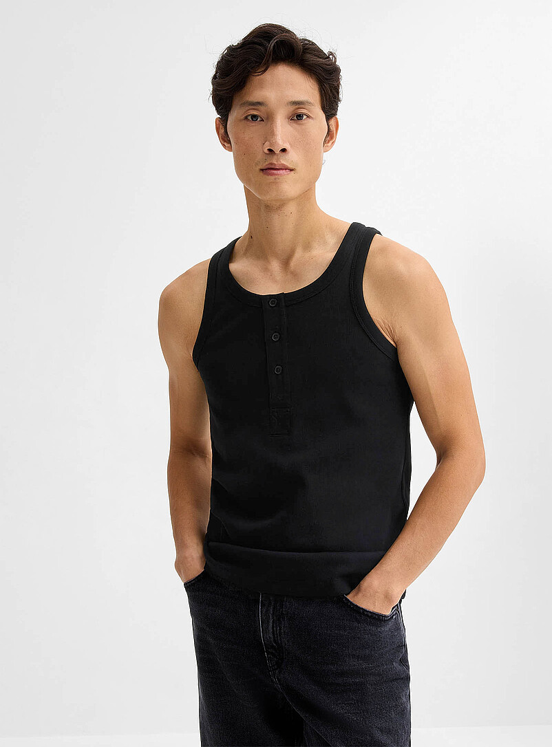 Ribbed Jersey Henley Tank