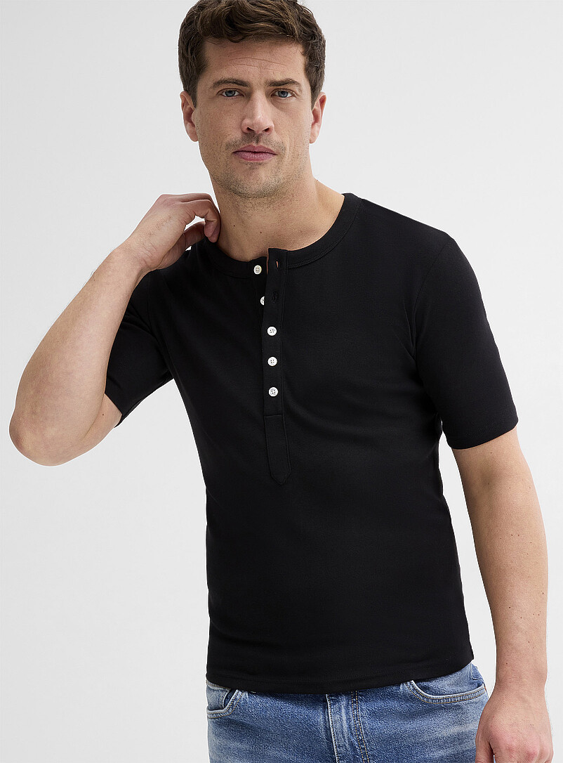 Stretch Jersey Henley T-Shirt Slim Fit