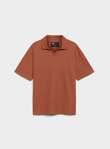 Johnny-collar textured jersey polo <b>Comfort fit</b>