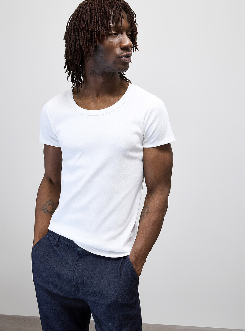 Scoop-Neck Ribbed Jersey T-Shirt