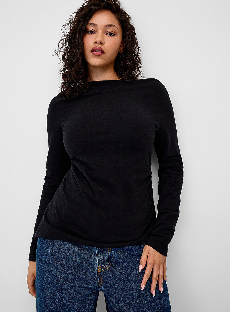 Asymmetrical hem boat-neck T-shirt product image (primary)