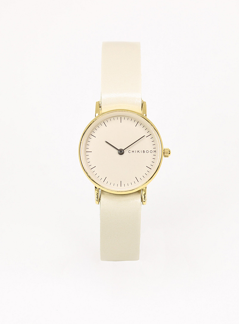 Chikiboom: La montre boîtier doré 26 mm Femme Blanc crème