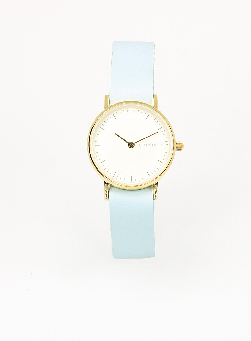 Chikiboom: La montre boîtier doré 26 mm Femme Bleu pâle-bleu poudre