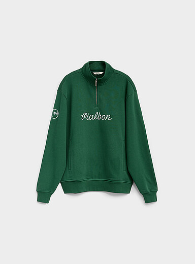 Collegiate fleece-lined mock-neck sweatshirt