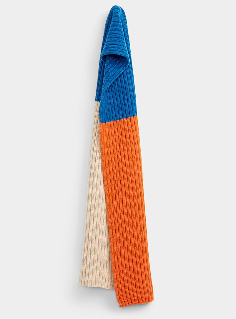 Robert Mackie: L'écharpe laine côtelée couleurs blocs Orange pour femme