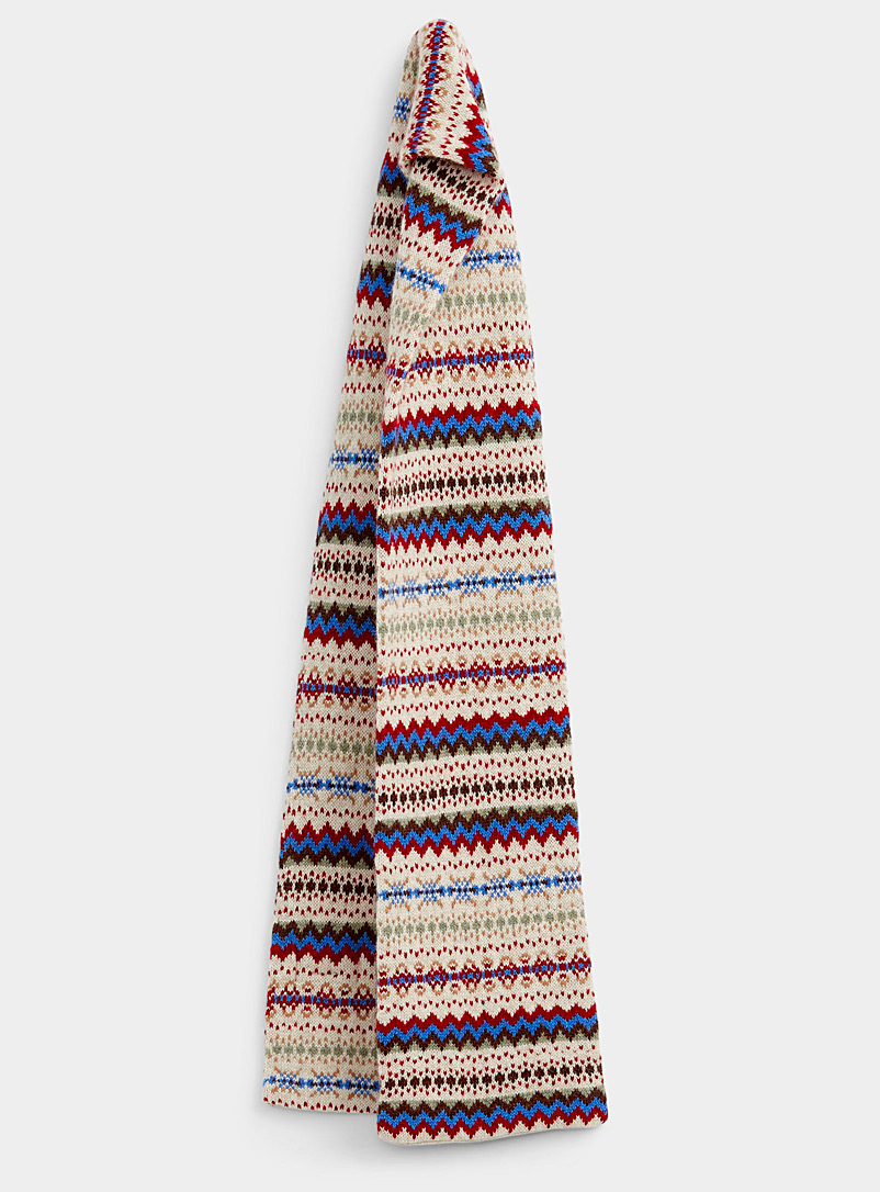 Robert Mackie Cream Beige Jacquard wool scarf for women