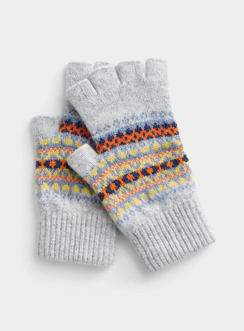 Robert Mackie Light Grey Pure wool fingerless gloves for women