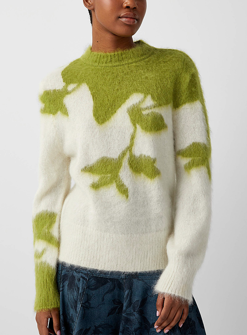Erdem Patterned White Foliage mohair sweater for women
