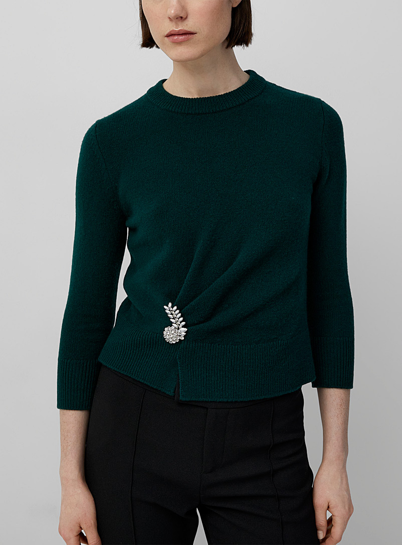 Erdem Khaki Jewel brooch draped sweater for women